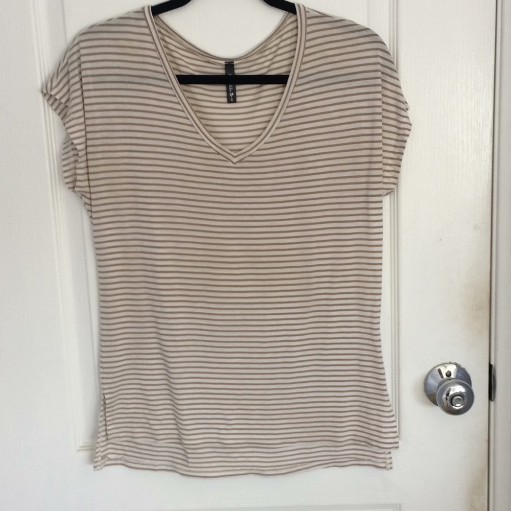 cream and tan striped tee